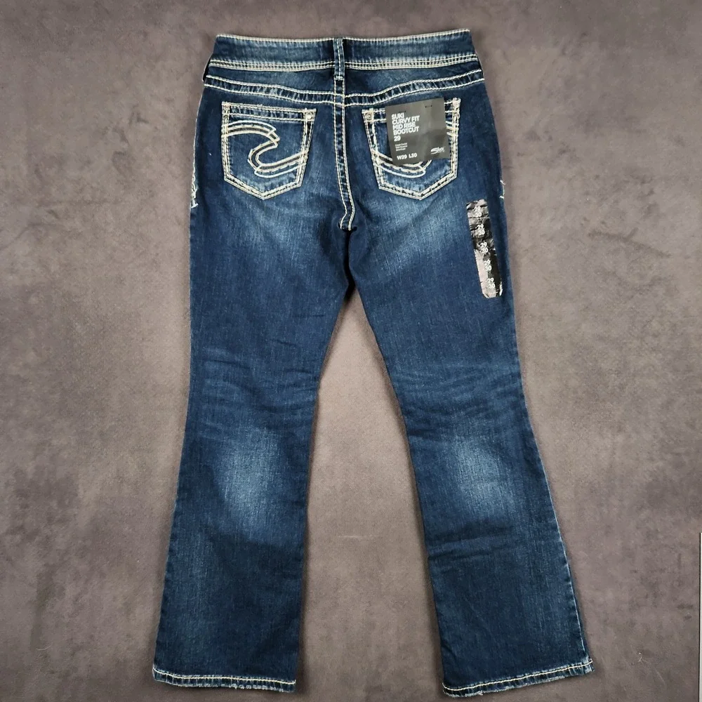 Silver‎ Jeans Suki Bootcut Jeans Womens 29 Dark Wash Mid Rise Curvy Embroidered